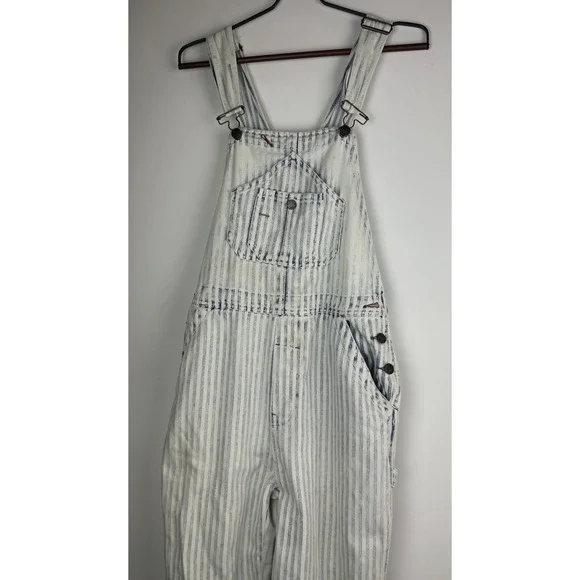 Faherty Topsail Bib Overall Railroad Stripe Blue White *Stained Distressed Small - Picture 5 of 16